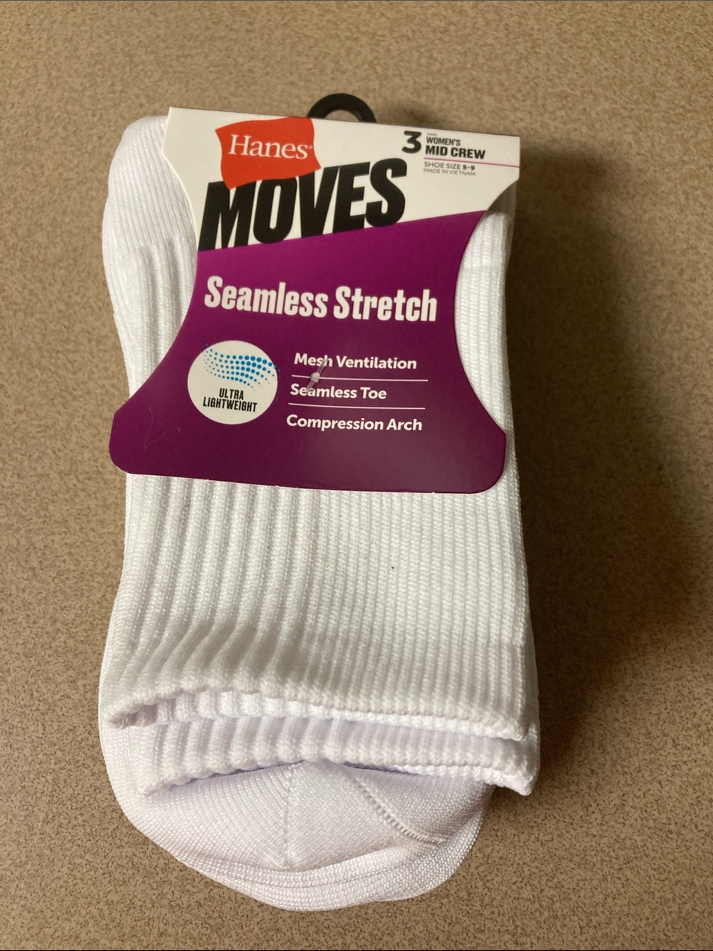 Hanes White Seamless Stretch Mid Crew Athletic Socks - 3 Pack